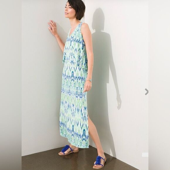 Chicos Ikat Print Popover Maxi Dress Size 0 - Picture 1 of 11